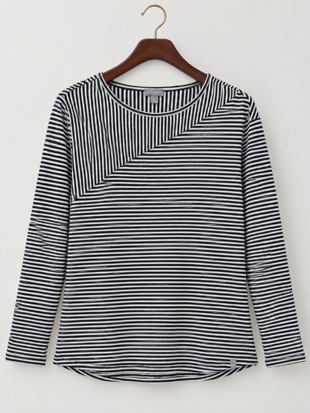 Talbots Cotton M Black White Striped Long Sleeve T-Shirt Nautical Coastal Y2K